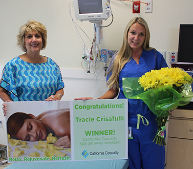 Give A Nurse A Break Winner Tracie Crisafulli with California Casualty's Marie Gull