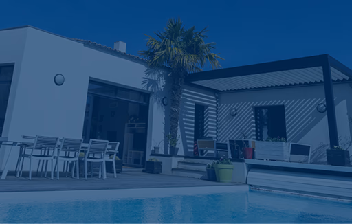 Backyard of a modern home with a pool