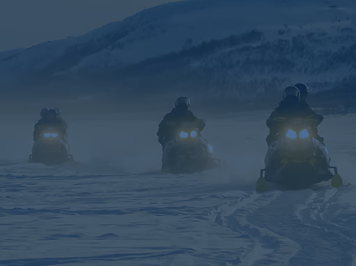 group of people riding snowmobiles
