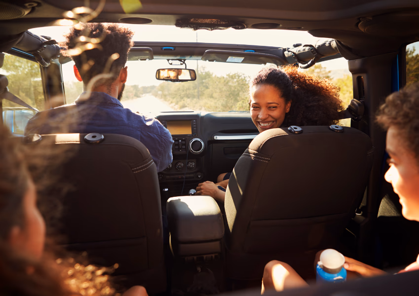 family chatting in car