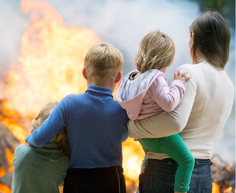 family watching fire