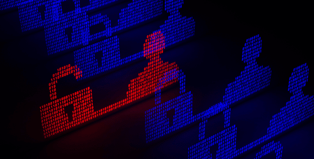 blue and red digital representation of a lock and a person