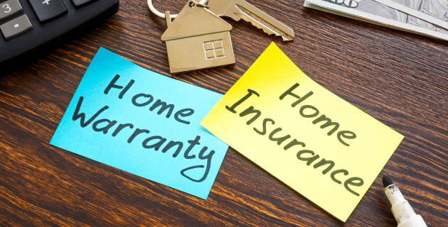 post it notes with Home Warranty and Home Insurance